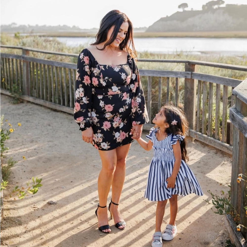 All in Favor Black Floral Cut out Back Long sleeve Dress